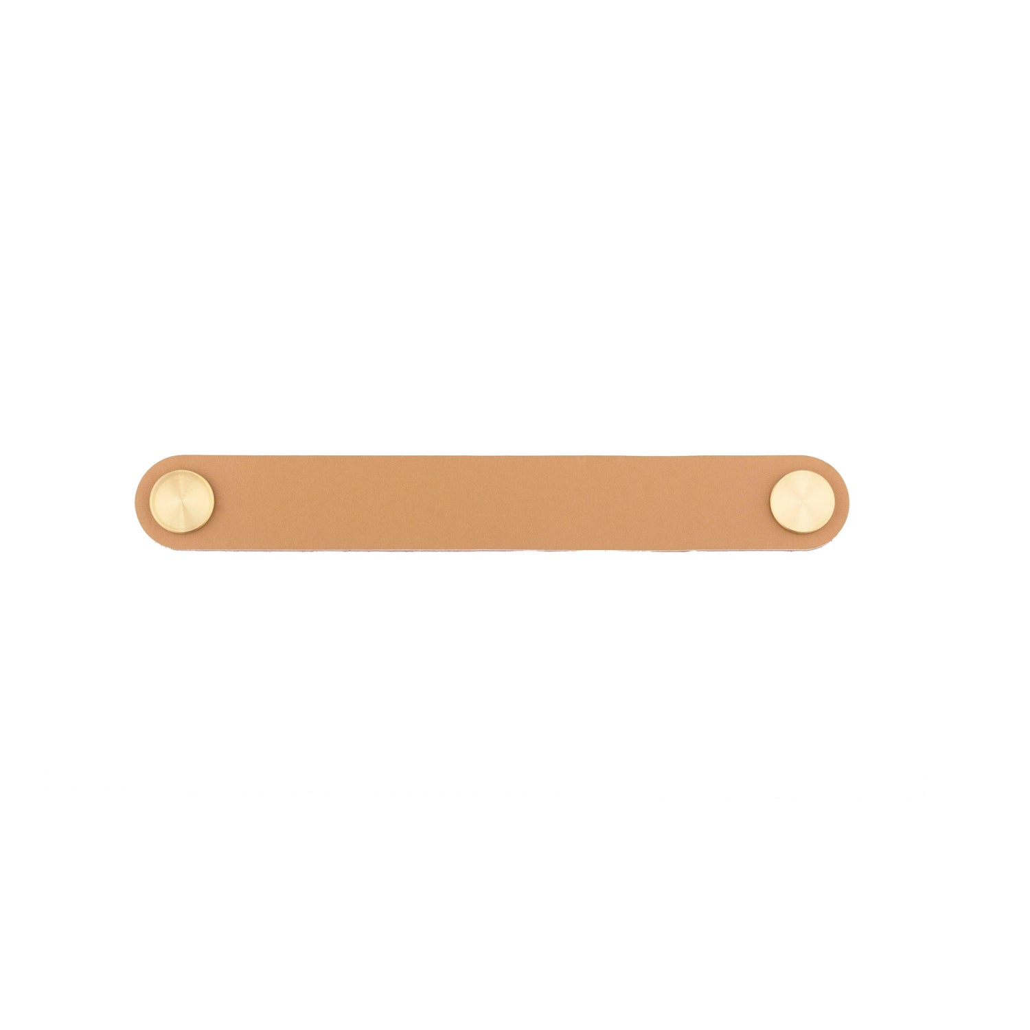 The Mantara L-0001-160 Maverick Handle is a Nordic leather and brass handle in white, ideal for kitchens and wardrobes.