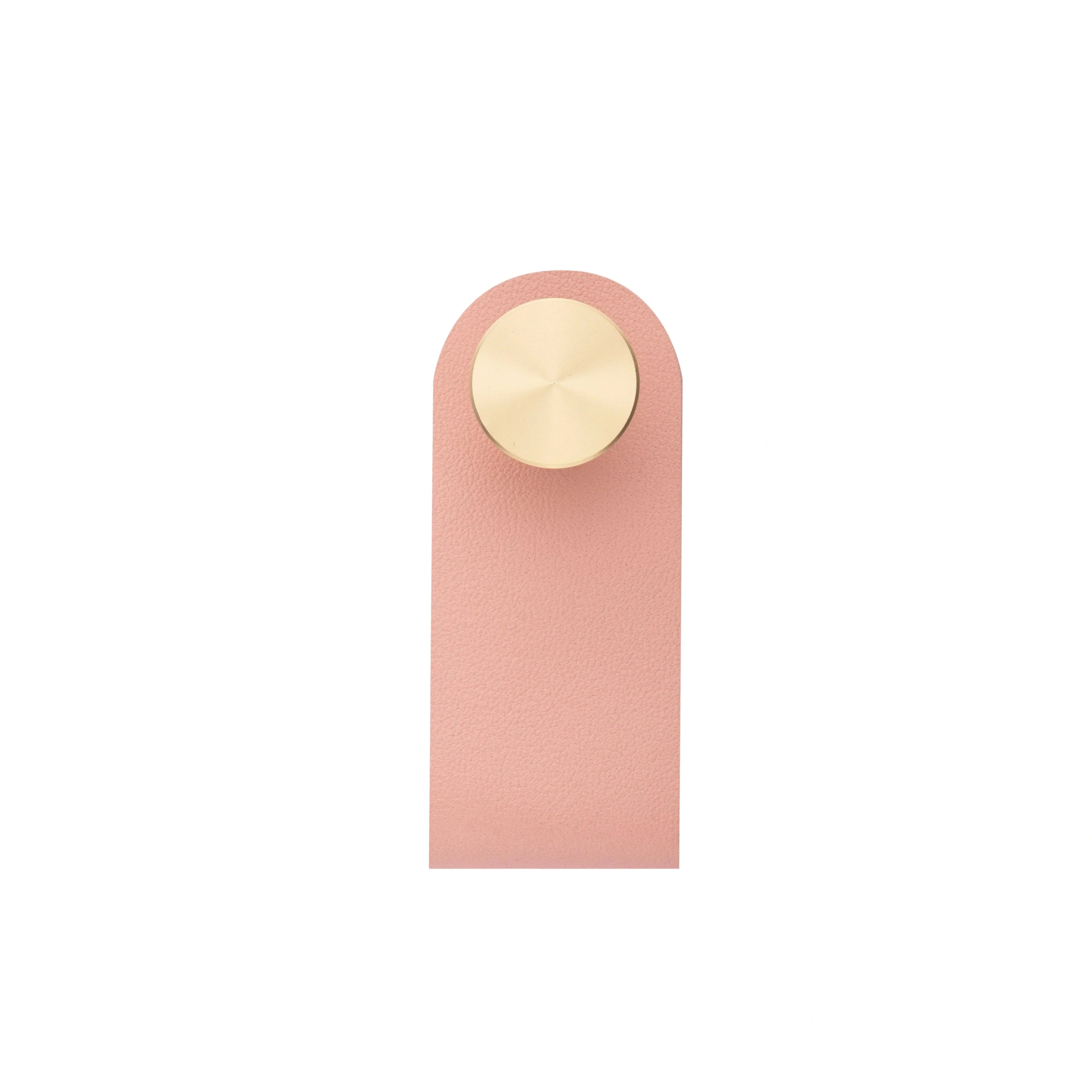 The Mantara L-0001 Maverick Pull Knob is a Nordic leather and brass knob in pink, ideal for kitchens and furniture.