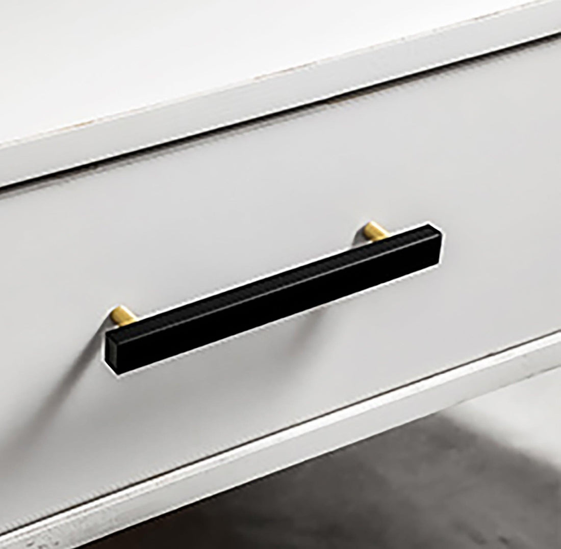 Noir Handle M-0012 in black marble &amp; brass, 130mm, polished handle with brushed stem, for drawers by Mantara