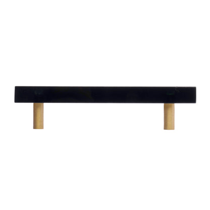 Noir Handle M-0012 in black marble &amp; brass, 130mm, polished handle with brushed stem, for drawers by Mantara