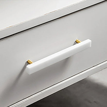 Noir Handle M-0012 in white marble &amp; brass, 130mm, polished handle with brushed stem, for drawers by Mantara