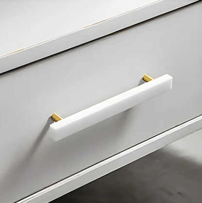 Mantara Noir Handle M-0012 is a modern marble &amp; brass handle in white, ideal for kitchen, drawers &amp; cabinets.