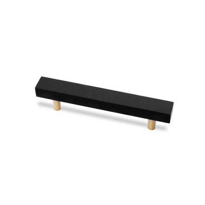 Noir Handle M-0012 in black marble &amp; brass, 130mm, polished handle with brushed stem, for drawers by Mantara