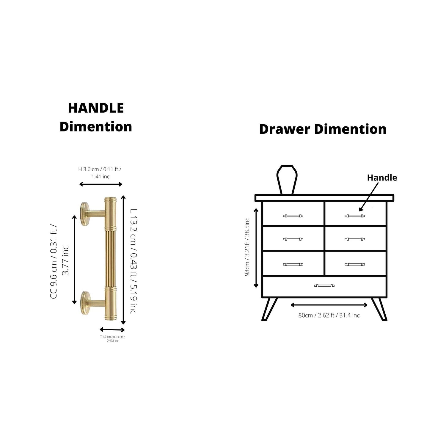 Olympus Handle Handles 132mm / Gold / Brass - M A N T A R A
