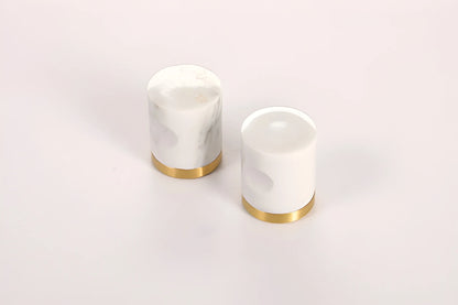 The Mantara M-0008 Onyx Knob is a modern marble and brass knob in white, ideal for doors, cabinets, and furniture.