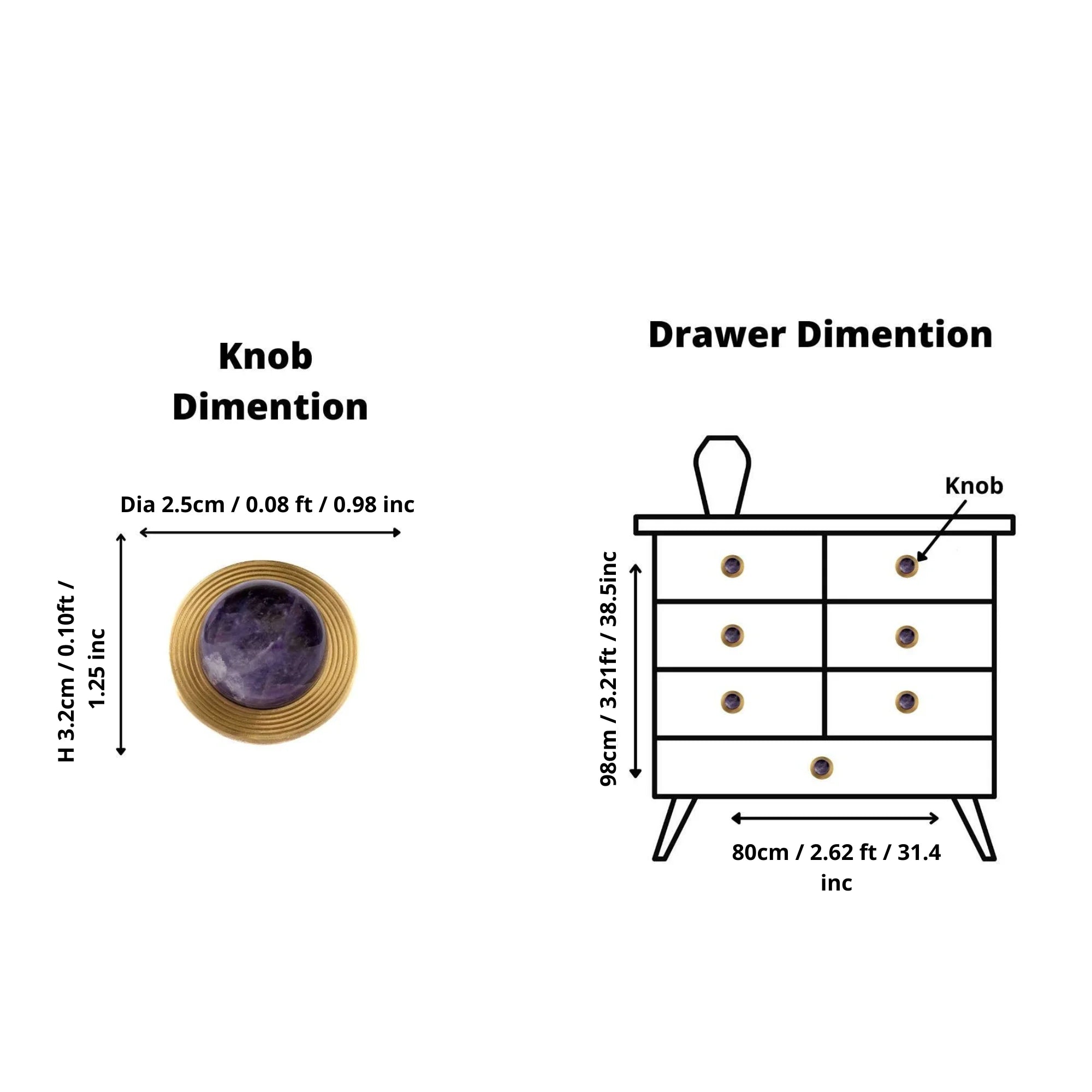 The Mantara C-0017 Opalia Knob is a modern crystal and brass knob purple, ideal for drawers and cabinets.