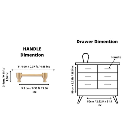 Cabinet pull handle, brass and wood, brown &amp; gold brushed finish, Mantara, Oriana Handle W-0015, elegant for furniture and wardrobes.