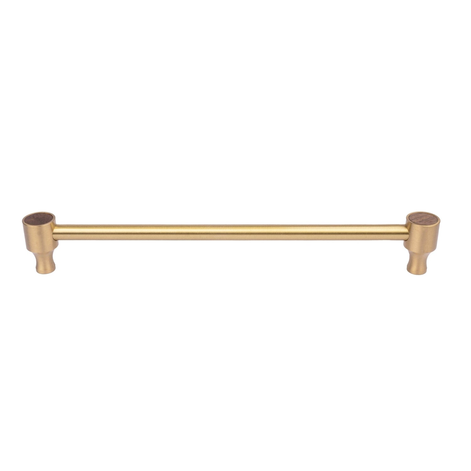 Cabinet pull handle, brass and wood, brown &amp; gold brushed finish, Mantara, Oriana Handle W-0015, elegant for furniture and wardrobes.