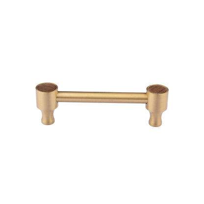 Mantara Oriana Handle W-0015 is a modern brass &amp; wood handle in brown+gold with brushed finish, ideal for doors &amp; cabinets.