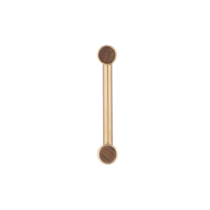Cabinet pull handle, brass and wood, brown &amp; gold brushed finish, Mantara, Oriana Handle W-0015, elegant for furniture and wardrobes.