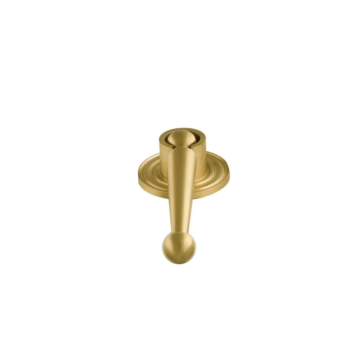 The Mantara B-0039 Oscar Drop Knob is a modern brushed brass knob in gold, ideal for main doors, furniture, drawers, and kitchens.