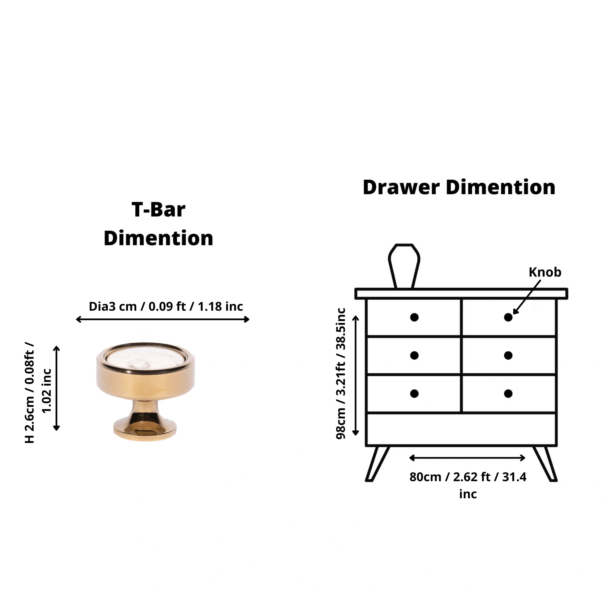 Mantara Palazzo Handle M-0014 is a modern marble &amp; brass knob in gold+white, ideal for kitchen &amp; dresser drawers.