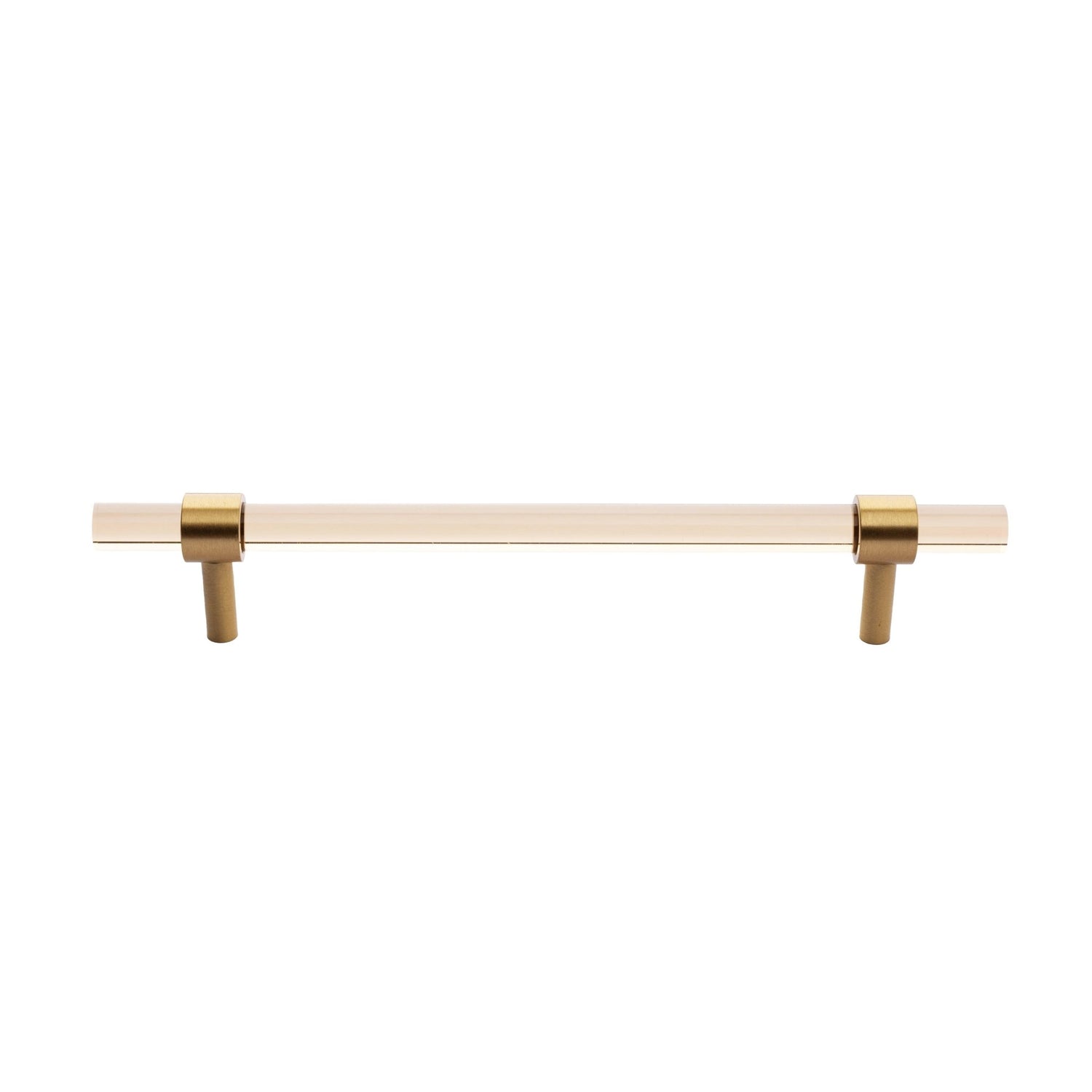 A stylish T-bar cabinet handle, Petra I made of clear acrylic and brushed brass in dark brown finish, model A-0007 by Mantara, A-0007.