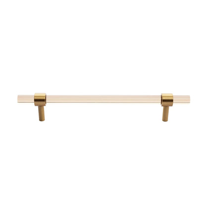 The Mantara A-0007 Petra I Handle is a modern acrylic and brass handle in dark brown, ideal for cabinets, wardrobes, and kitchens.