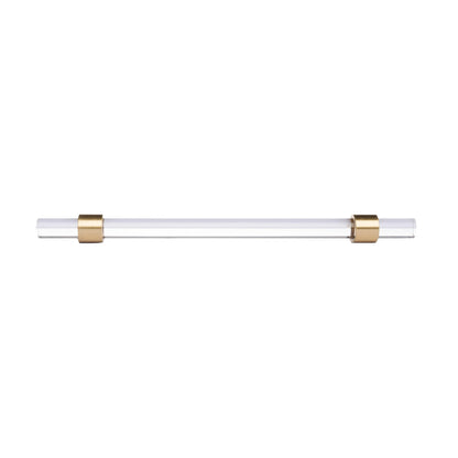 A sleek T-bar handle, Petra II made of clear acrylic with brushed brass supports in transparent white finish, model A-0008 by Mantara, A-0008.