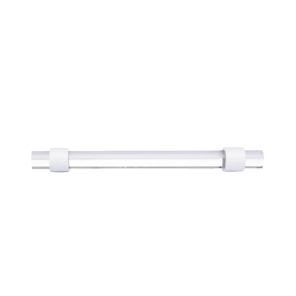 A sleek bar handle, Petra III made of acrylic with polished brass mounts in white finish, model A-0009 by Mantara, SKU A-0009.