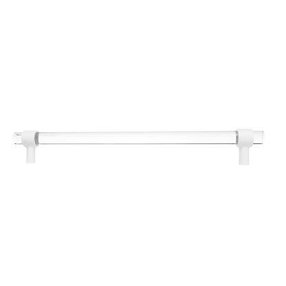A sleek bar handle, Petra III made of acrylic with polished brass mounts in white finish, model A-0009 by Mantara, SKU A-0009.