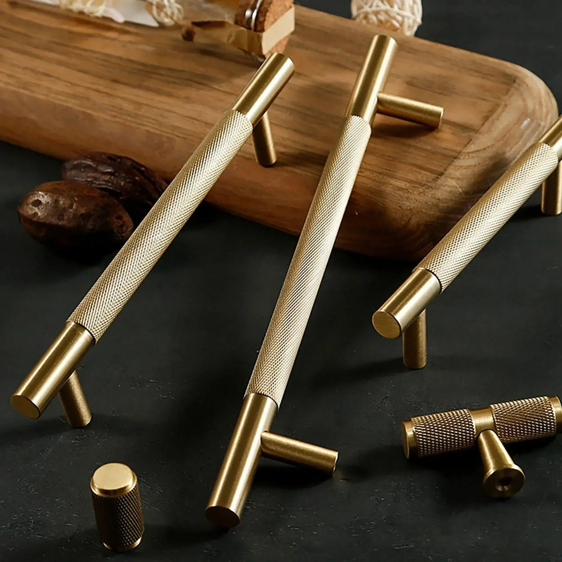 Mantara Pisa Knob B-0060 is a modern brushed brass handle in gold, ideal for wardrobes, cabinets, and main doors.