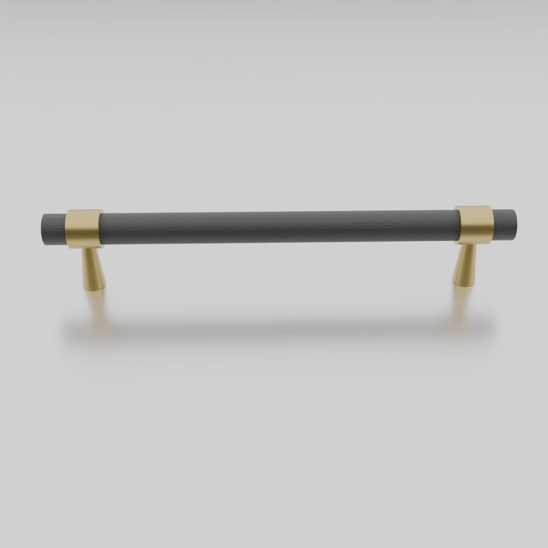 Mantara Cleo T Bar Handle B-0064 is a modern knurled brushed brass handle in black ,ideal for wardrobes and cabinets.