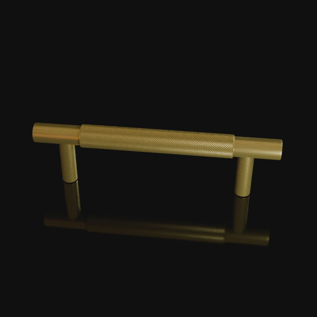 Mantara Pisa Knob B-0060 is a modern brushed brass handle in gold, ideal for wardrobes, cabinets, and main doors.