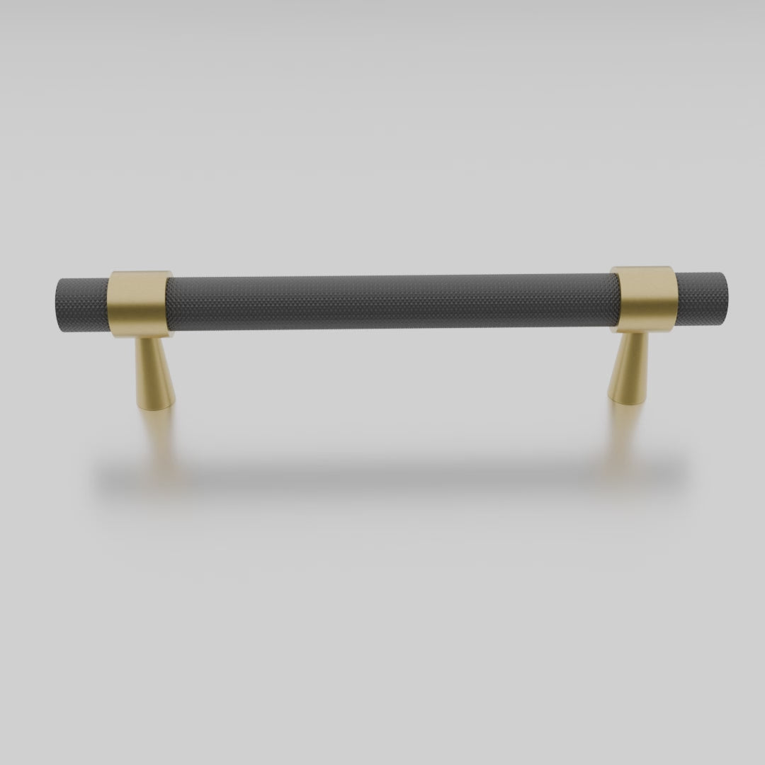 Mantara Cleo T Bar Handle B-0064 is a modern knurled brushed brass handle in black ,ideal for wardrobes and cabinets.