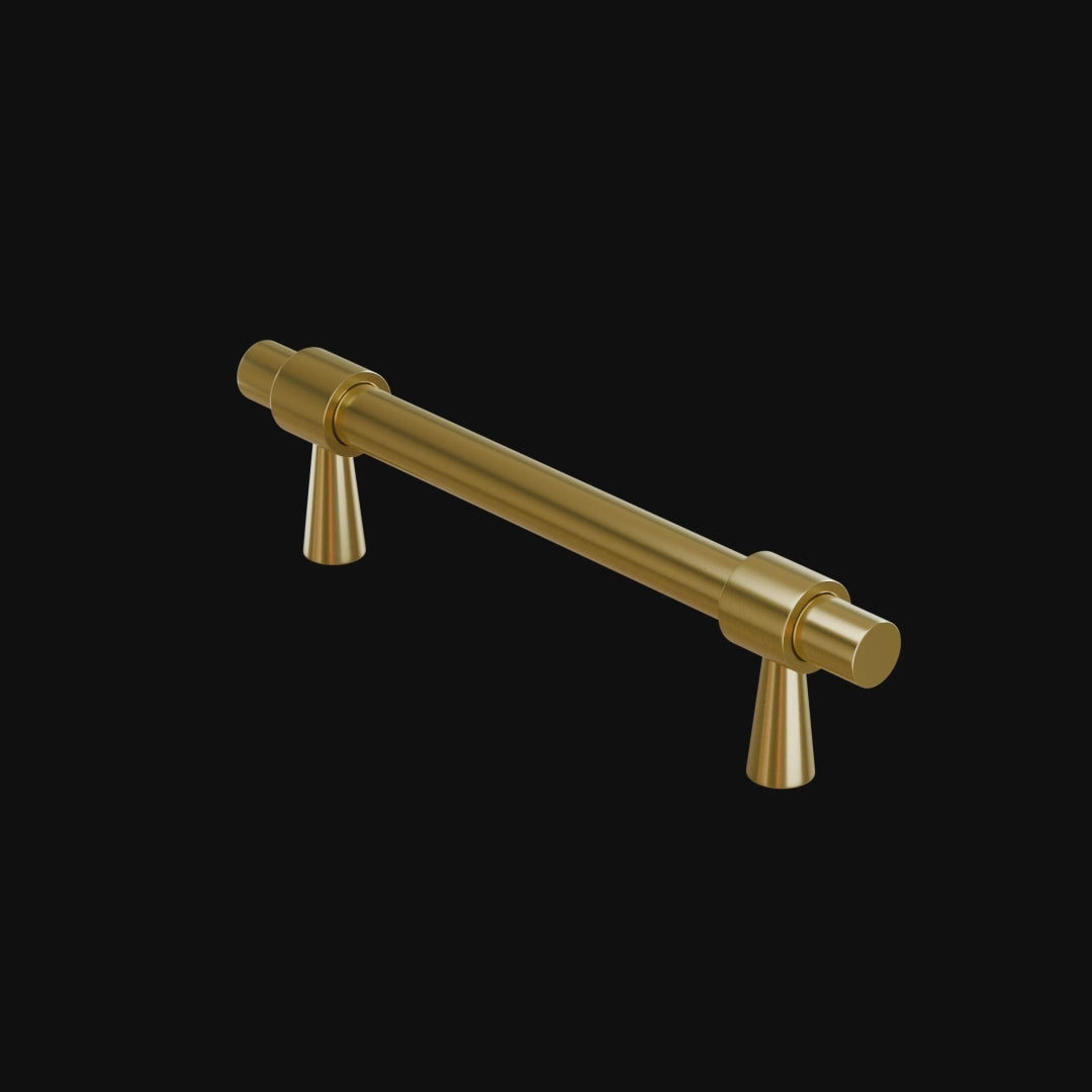 Mantara Seraphine Handle B-0054 is a modern brushed brass handle in gold, ideal for wardrobes, almirahs, and kitchens.