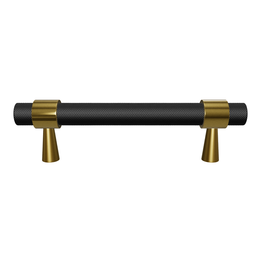  Mantara Cleo T Bar Handle B-0064 is a modern knurled brushed brass handle in black ,ideal for wardrobes and cabinets.