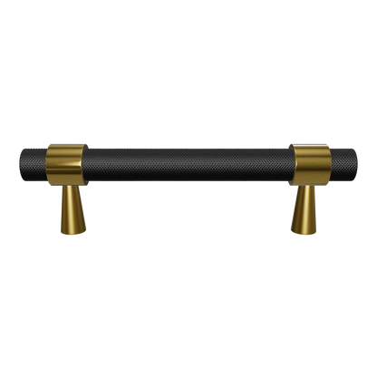  Mantara Cleo T Bar Handle B-0064 is a modern knurled brushed brass handle in black ,ideal for wardrobes and cabinets.