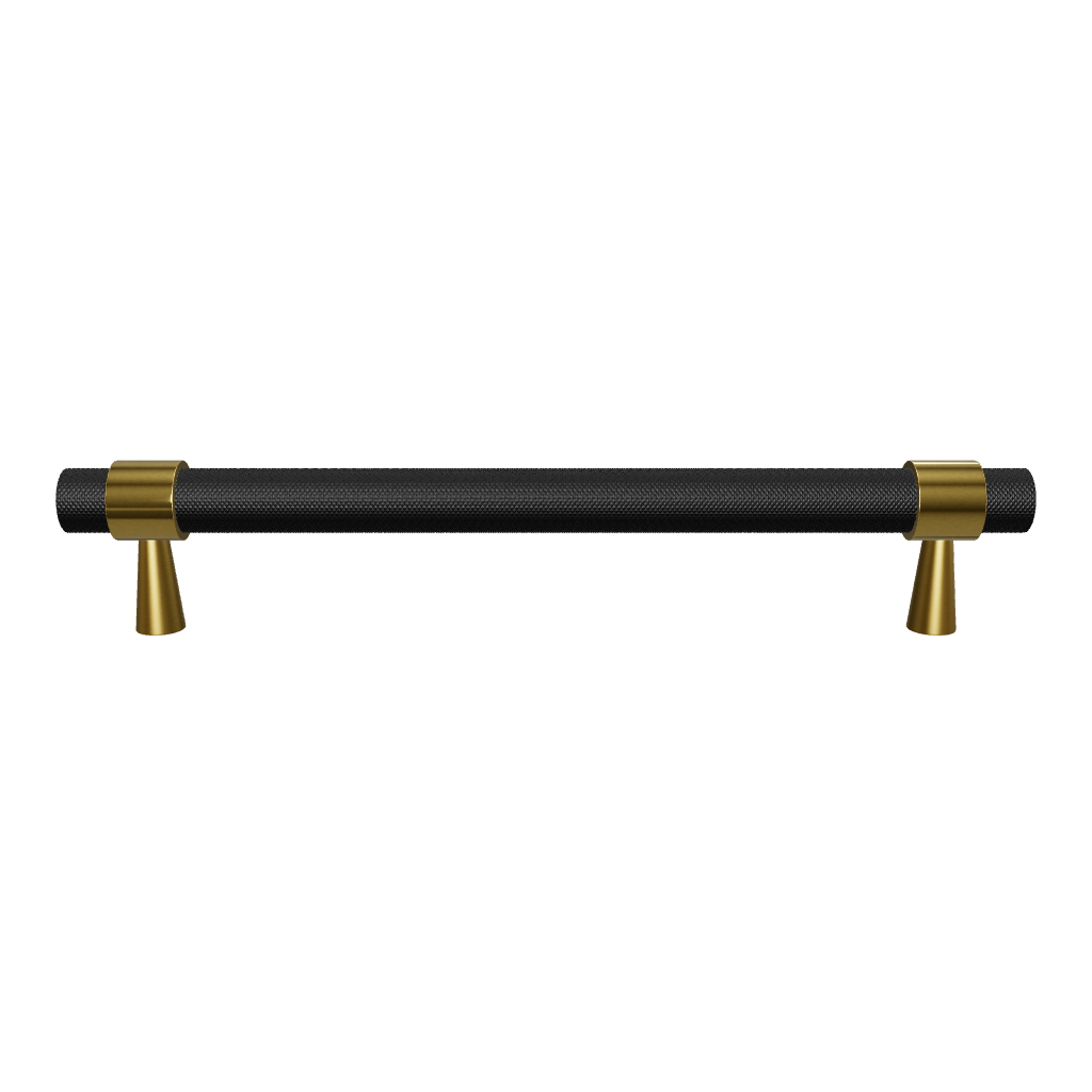 Mantara Cleo T Bar Handle B-0064 is a modern knurled brushed brass handle in black ,ideal for wardrobes and cabinets.