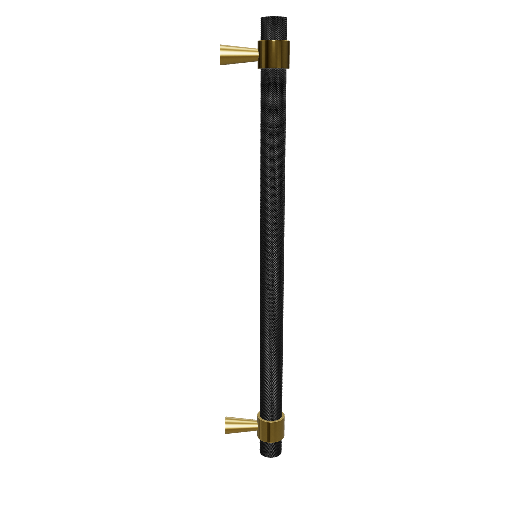 Mantara Cleo T Bar Handle B-0064 is a modern knurled brushed brass handle in black ,ideal for wardrobes and cabinets.