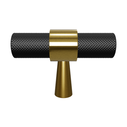  Mantara Cleo T Bar Handle B-0064 is a modern knurled brushed brass handle in black ,ideal for wardrobes and cabinets.