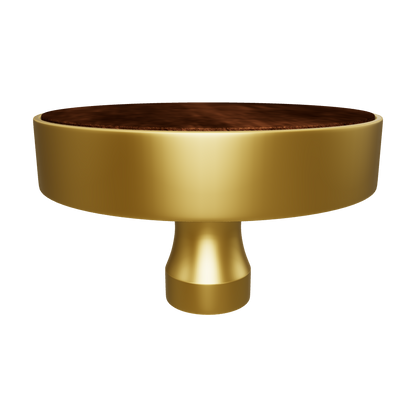 Mahogany Knob W-0003 in natural brown wood with brushed brass finish, 30mm &amp; 40mm diameter options, for drawers and cabinets by Mantara.
