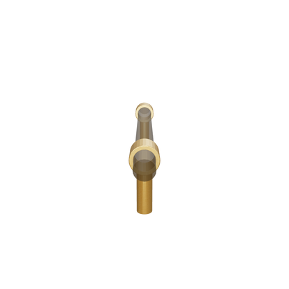 A stylish T-bar cabinet handle, Petra I made of clear acrylic and brushed brass in dark brown finish, model A-0007 by Mantara, A-0007.