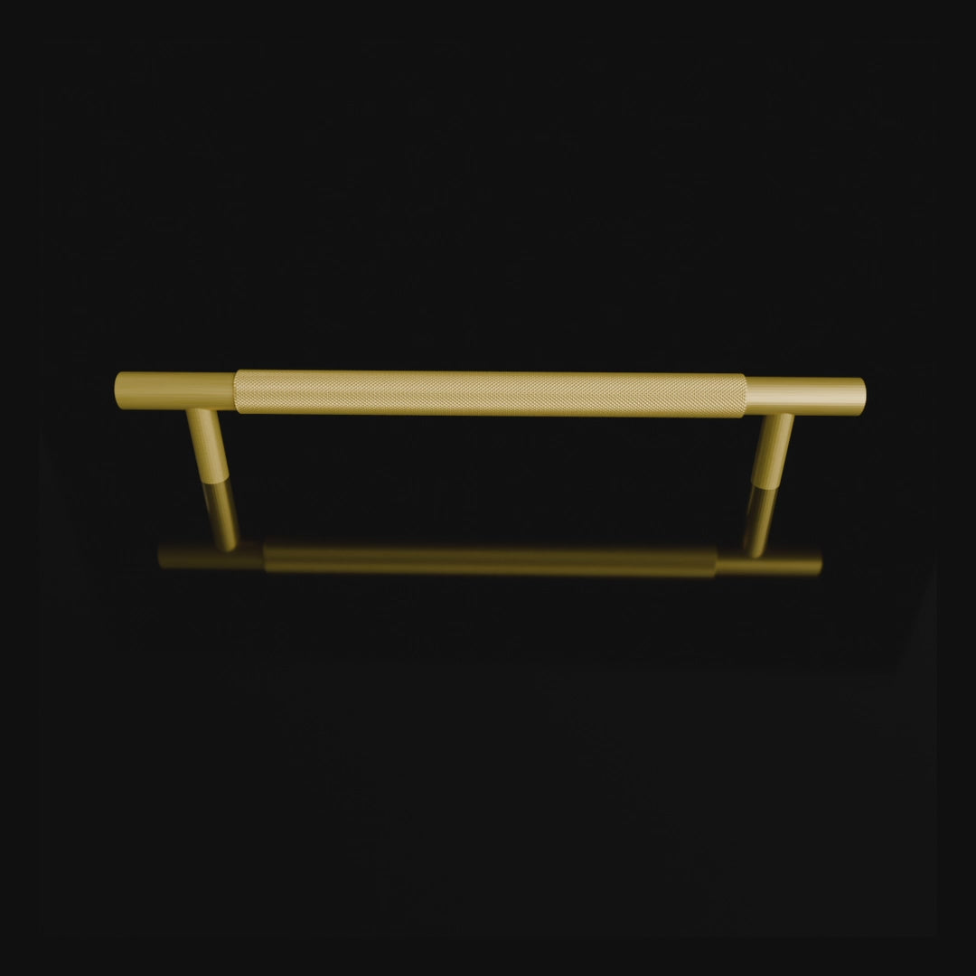 Mantara Pisa Knob B-0060 is a modern brushed brass handle in gold, ideal for wardrobes, cabinets, and main doors.