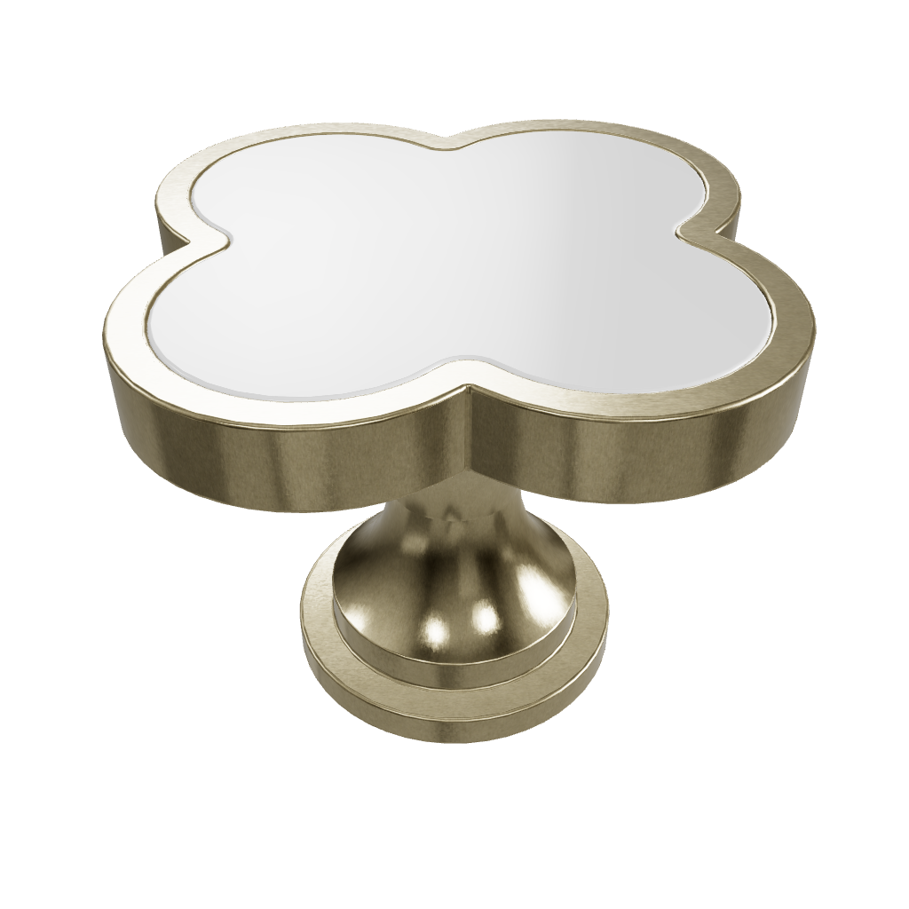 Acrylic and brass round drawer knob in  Shell White  finish by Mantara for cabinets, wardrobes and kitchen drawers. Alhambra knob A-0006