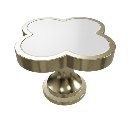 Acrylic and brass round drawer knob in  Shell White  finish by Mantara for cabinets, wardrobes and kitchen drawers. Alhambra knob A-0006
