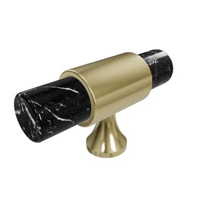 Marble &amp; brass T-bar handle in white, green and black finish by Mantara, model M-0009-T, bar handle, cabinet handle, marble handle.