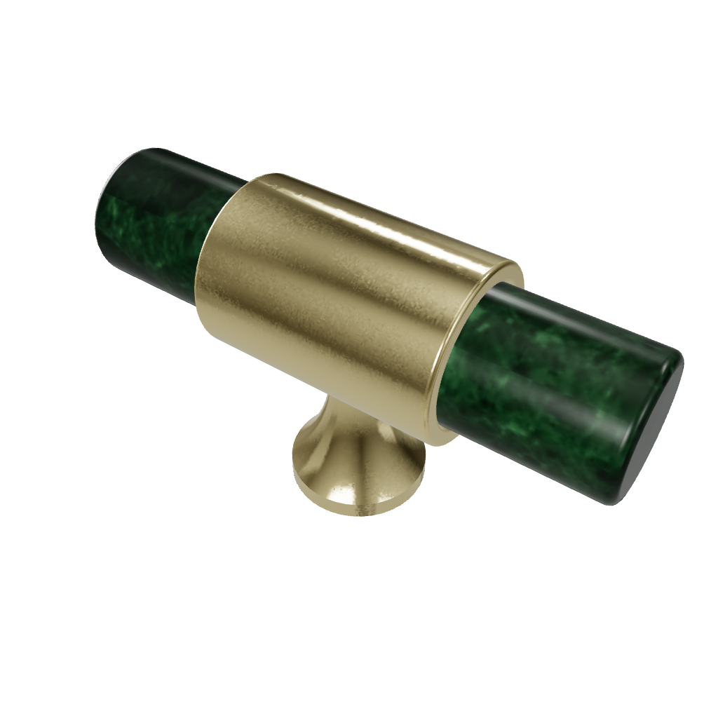 Marble &amp; brass T-bar handle in white, green and black finish by Mantara, model M-0009-T, bar handle, cabinet handle, marble handle.
