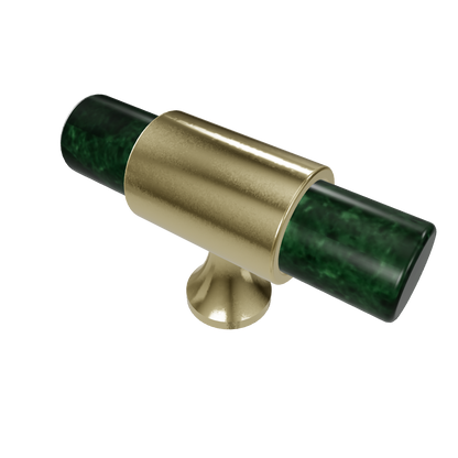 Marble &amp; brass T-bar handle in white, green and black finish by Mantara, model M-0009-T, bar handle, cabinet handle, marble handle.