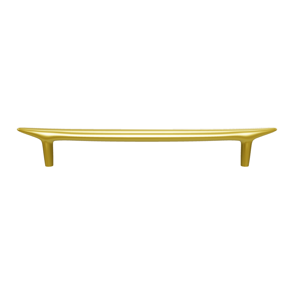 The Mantara B-0045 Palladian Handle is a modern brushed brass handle in gold, perfect for kitchens, cupboards, drawers, and wardrobes.