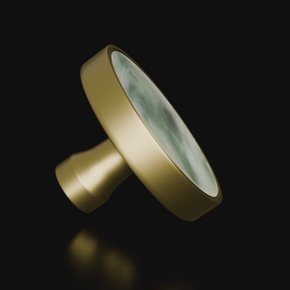 Galaxy round cabinet knob A-0005, dark green acrylic &amp; brushed brass, dia40mm, for doors &amp; drawers by Mantara
