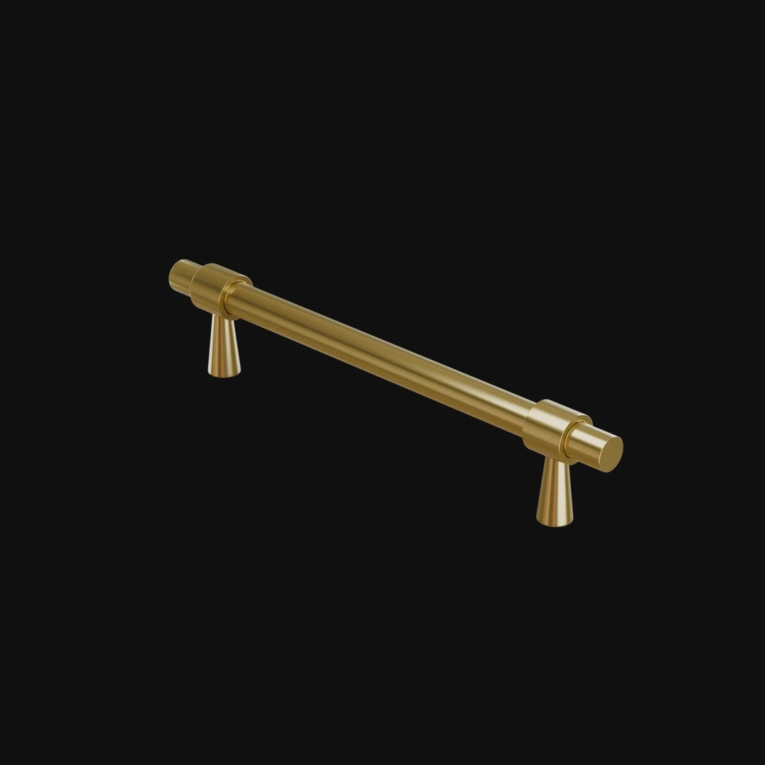 Mantara Seraphine Handle B-0054 is a modern brushed brass handle in gold, ideal for wardrobes, almirahs, and kitchens.