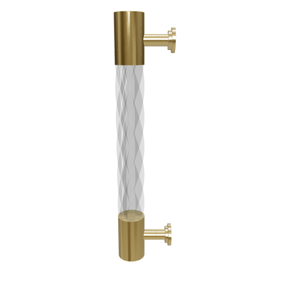 A luxury wardrobe pull handle, Helix designed in white acrylic with polished brass and brushed stem, model A-0012 by Mantara