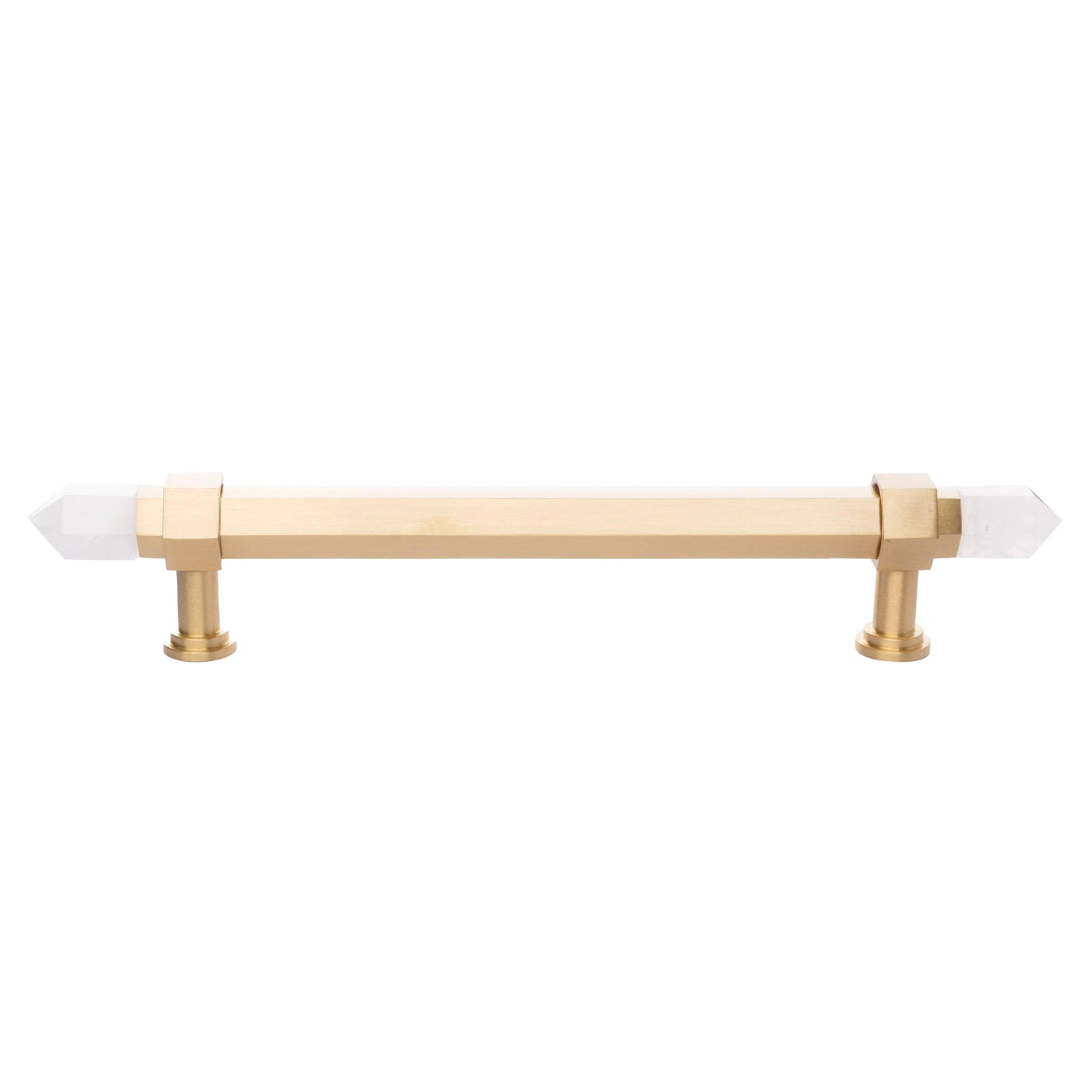 The Mantara C-0015 Quartz Handle is a modern brass and crystal handle in white, ideal for doors, wardrobes, and cabinets.