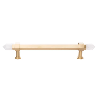 The Mantara C-0015 Quartz Handle is a modern brass and crystal handle in white, ideal for doors, wardrobes, and cabinets.
