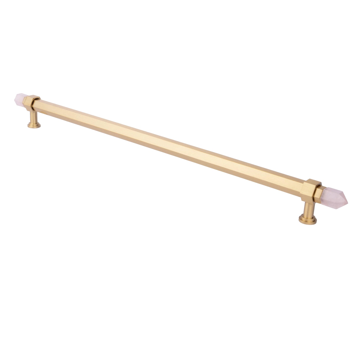 The Mantara C-0015 Quartz Handle is a modern brass and crystal handle in white, ideal for doors, wardrobes, and cabinets.