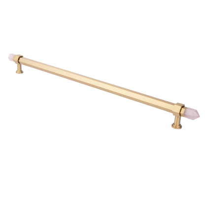 The Mantara C-0015 Quartz Handle is a modern brass and crystal handle in white, ideal for doors, wardrobes, and cabinets.