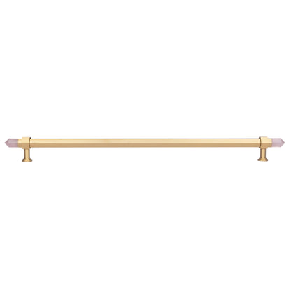 The Mantara C-0015 Quartz Handle is a modern brass and crystal handle in pink, ideal for doors, wardrobes, and cabinets.