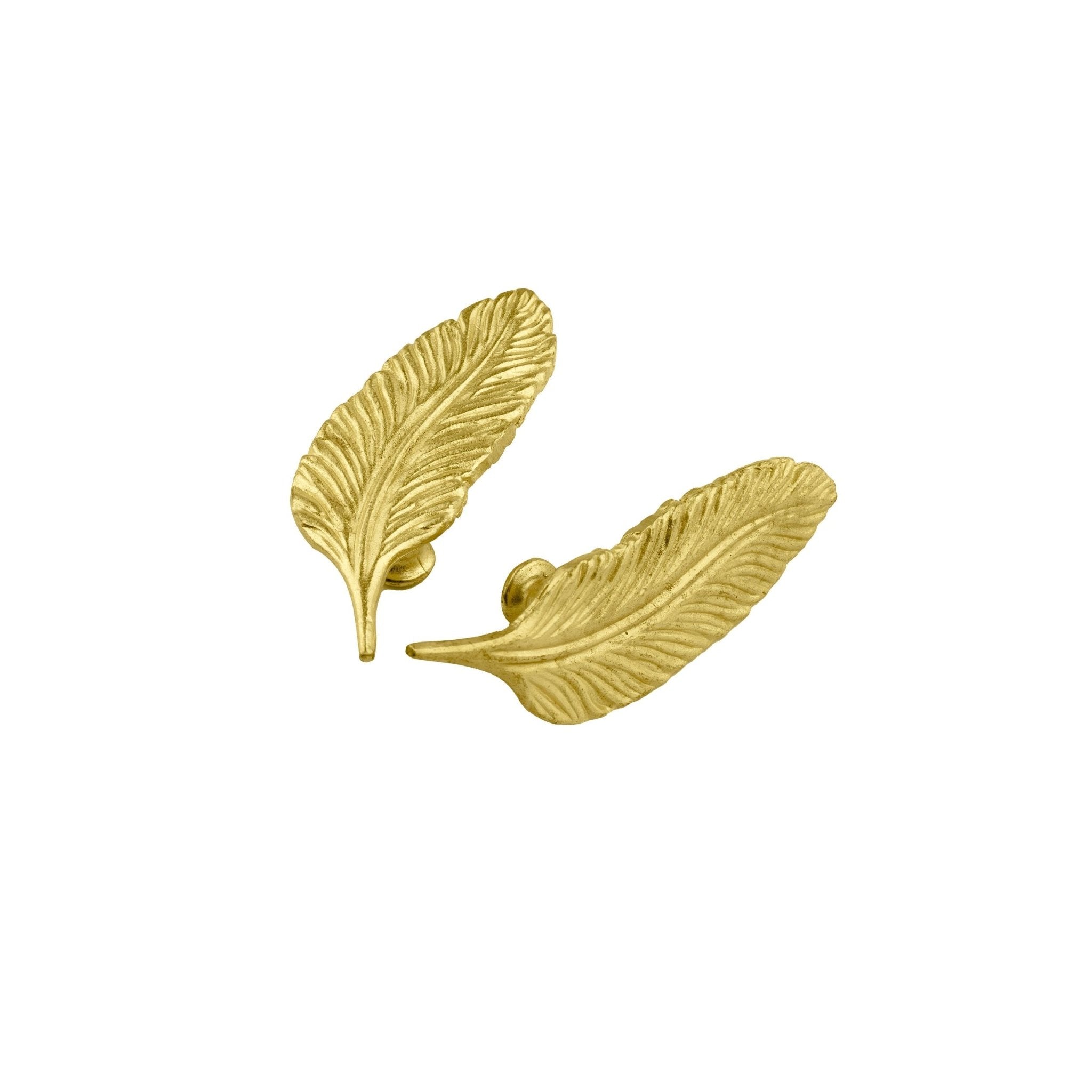 Quill knob B-0008, brass gold, L85mm H22mm, brushed finish, left &amp; right, for wardrobes &amp; cabinets by Mantara