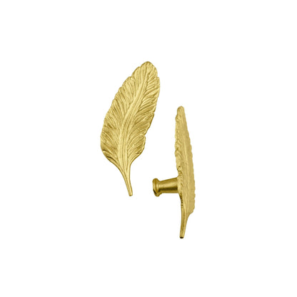 Quill knob B-0008, brass gold, L85mm H22mm, brushed finish, left &amp; right, for wardrobes &amp; cabinets by Mantara